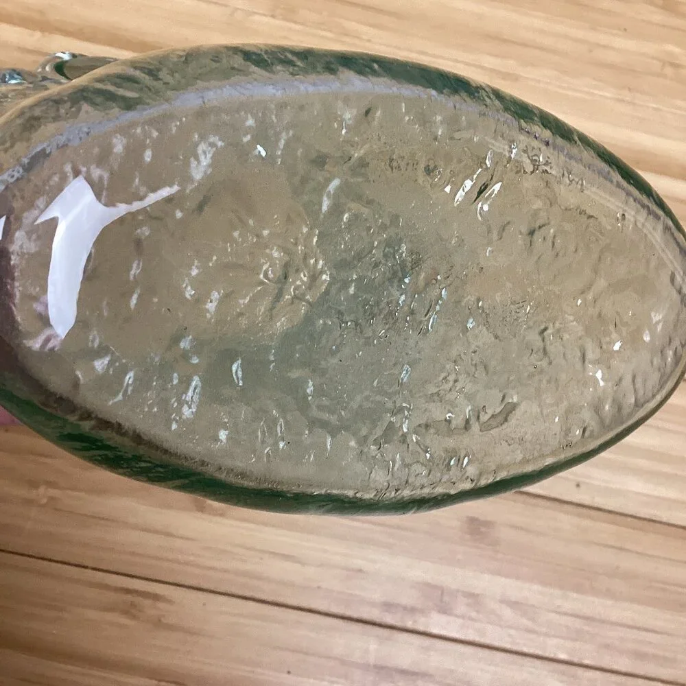 Hand Blown Glass Vase Green Tint Waves Ice